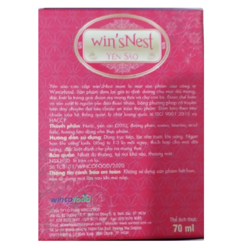 Yến Sào cao cấp win'sNest Tổ Yến Chưng Sẵn mum 20% (70ml) thích hợp cho mẹ mang thai và cho con bú