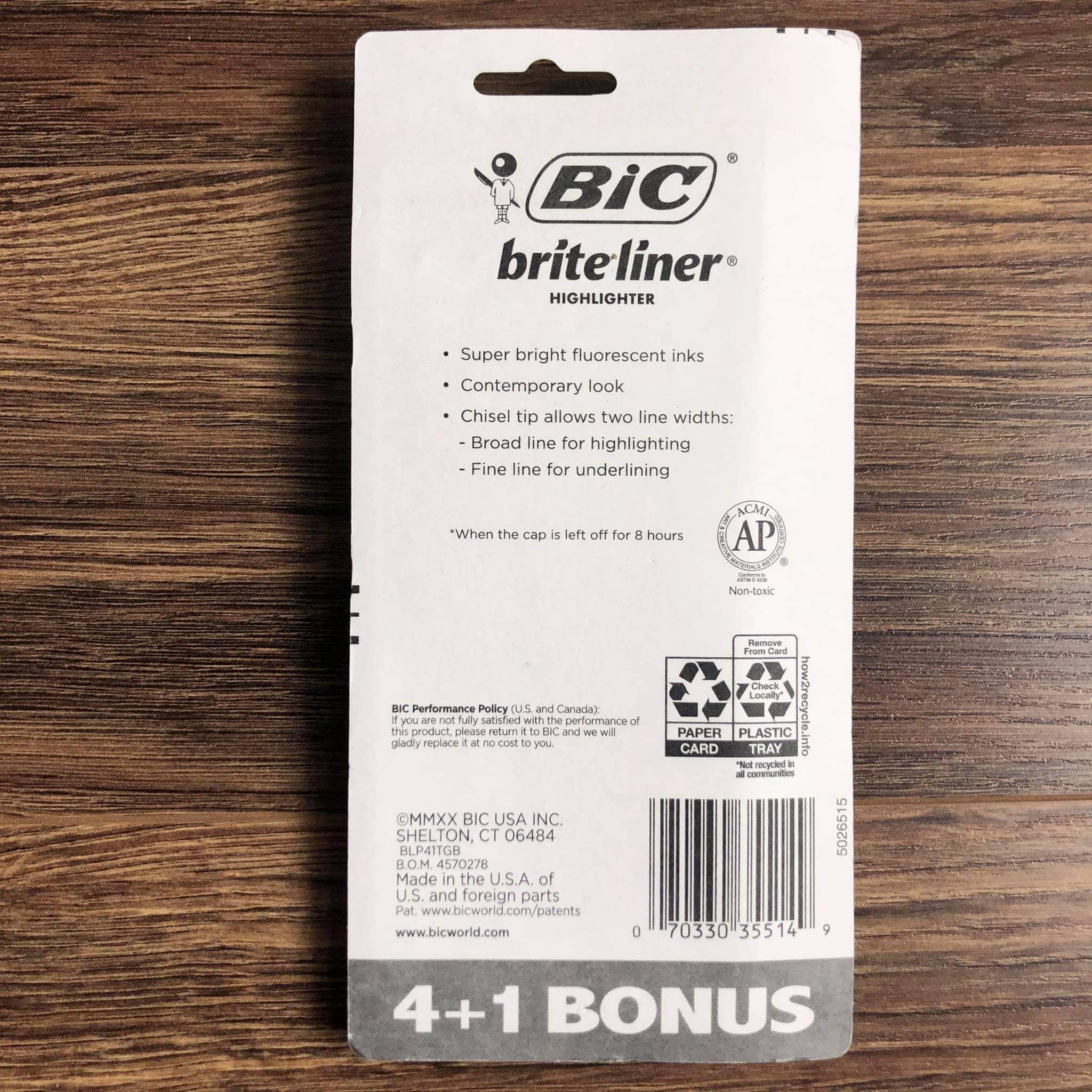 BỘ 5 CÂY (4 MÀU) BÚT DẠ QUANG NÉT VỪA THƯƠNG HIỆU BIC