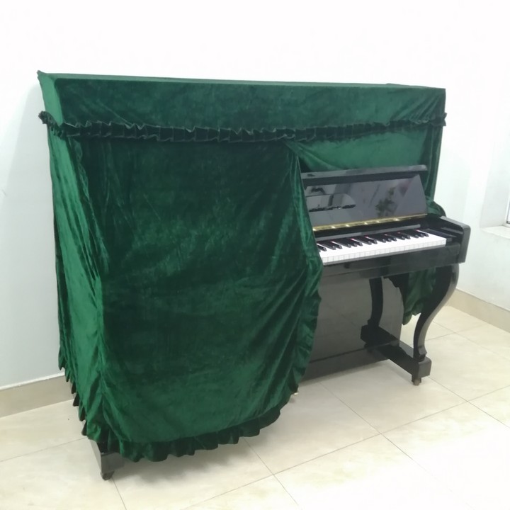 Bộ khăn phủ đàn piano cơ nhung xanh rêu