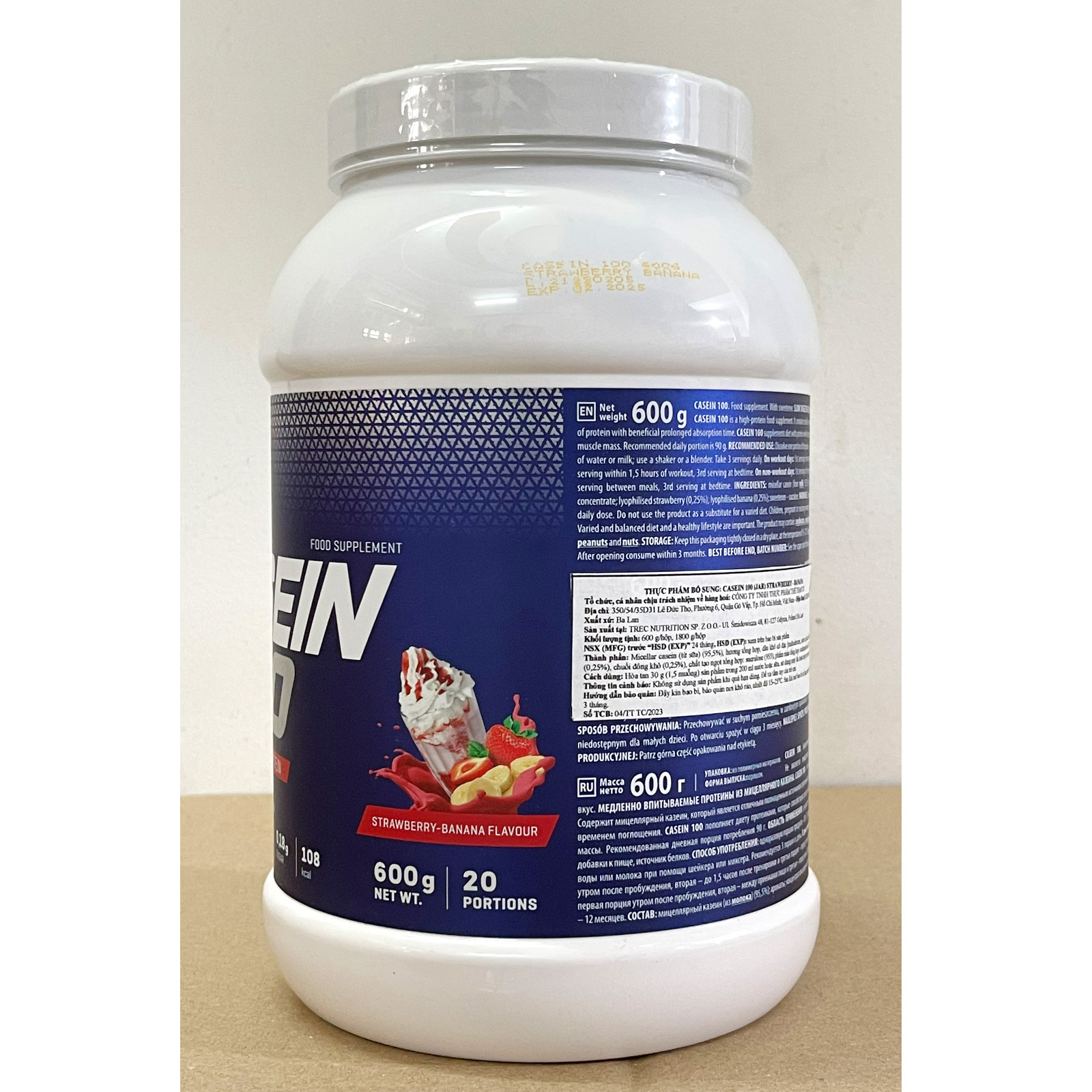 Combo Sữa tăng cơ giảm mỡ Casein 100 của TREC hỗ trợ nuôi cơ suốt ngày đêm & Bình shaker 600ml (mẫu ngẫu nhiên)