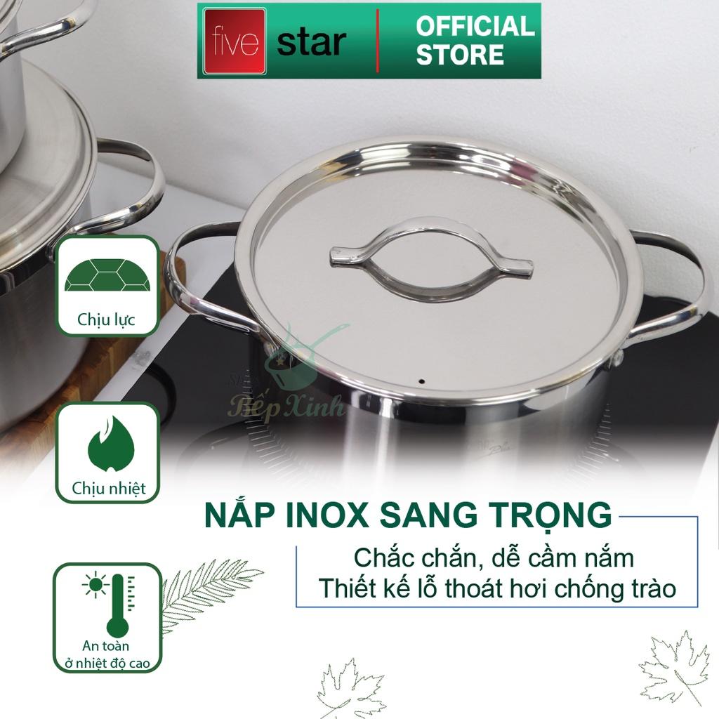 Bộ nồi chảo chống dính sâu lòng tổ ong 3 lớp đáy liền inox 304 Fivestar Plus 5 món quai oval nắp inox, tặng 1 sạn inox