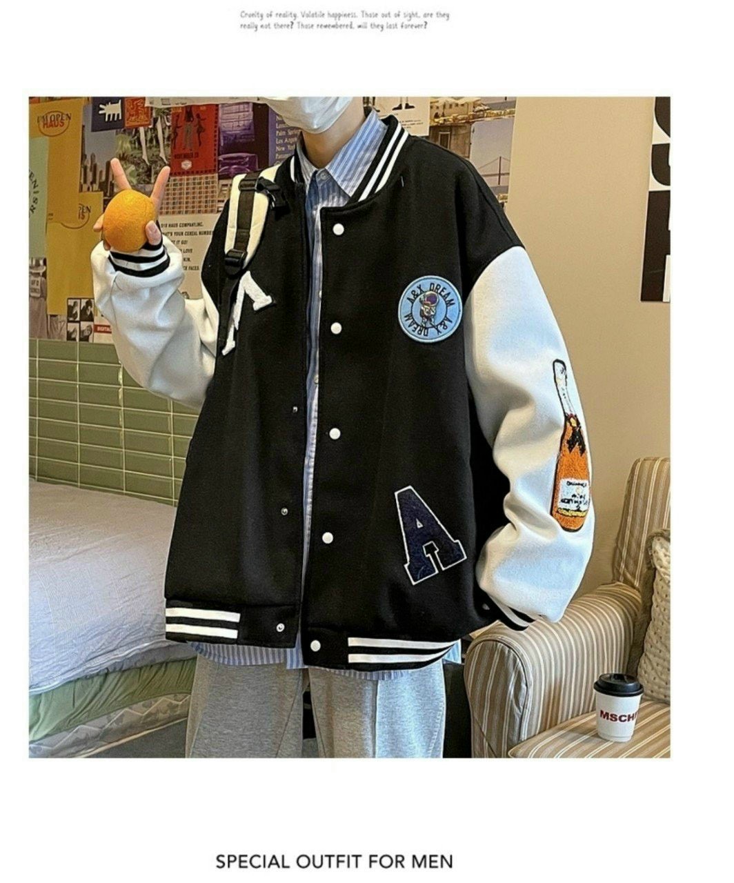 Áo khoác bomber nam nữ shopmap, áo khoác nỉ varsity jacket form rộng phối nút (3 màu)