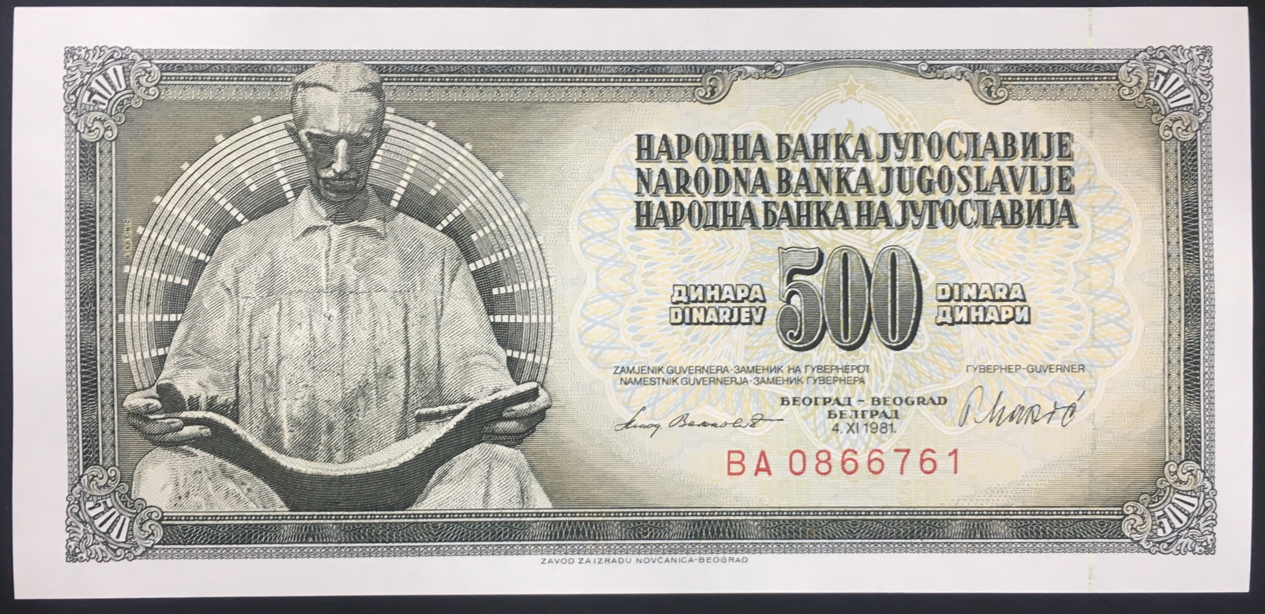 Tờ Jugoslavija Nam Tư 500 Dinara có hình Nikola Tesla