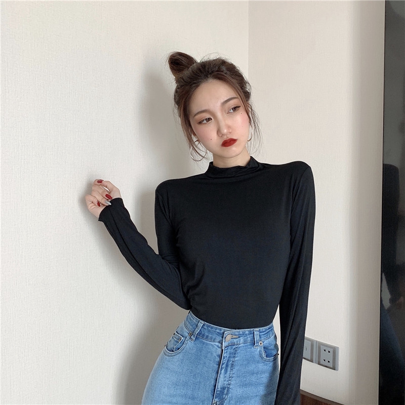 Áo Thun Lạnh Cổ Cao Ôm Dáng Dài Tay