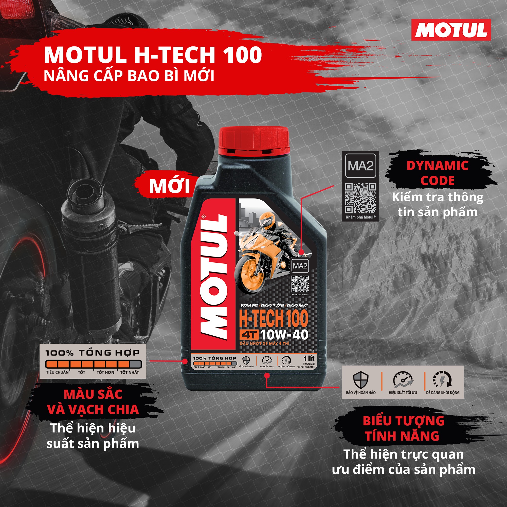 Dầu nhớt xe máy MOTUL H-TECH 100 4T 10W40 1L