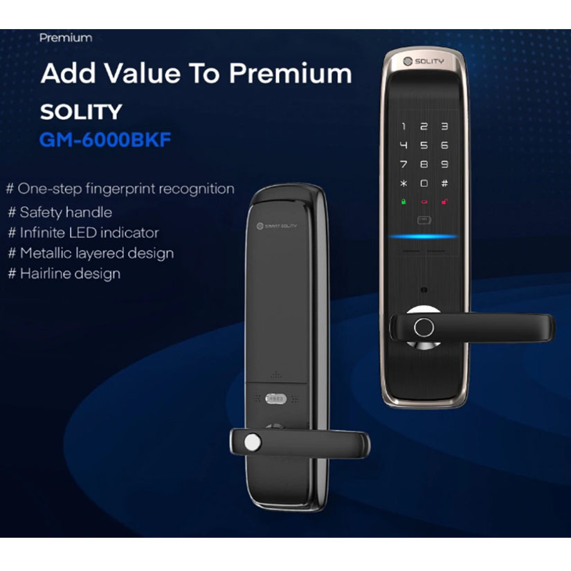 Khóa vân tay Solity GM-6000BK | Khóa thông minh Solity | Khóa điện tử Hàn Quốc nhập khẩu