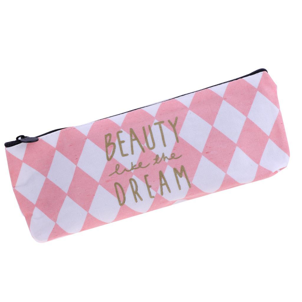 Fashion Zipper Pencil Pen Case Bag Canvas Makeup Cosmetic Bag Pouch Student