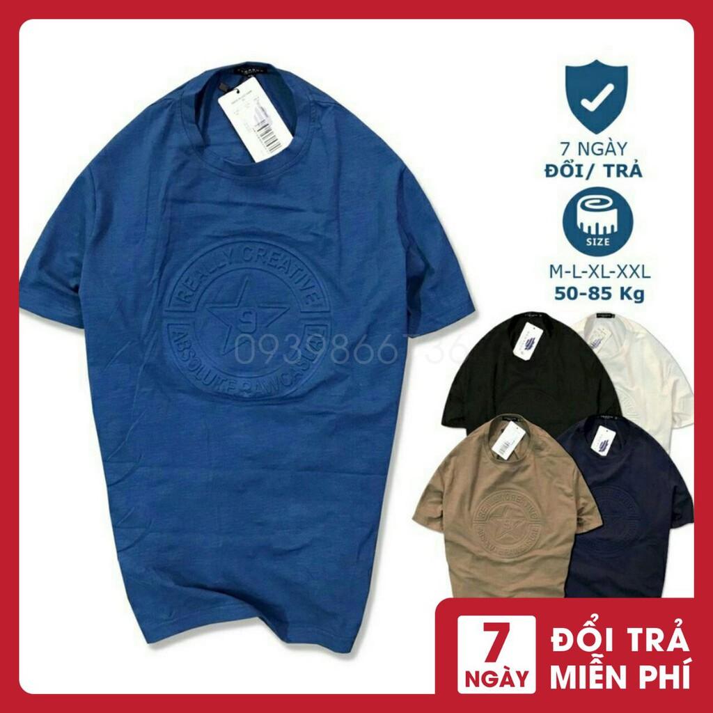 Áo thun nam cổ tròn logo dập nổi vải Cotton co giãn,dày dặn, form regular fit