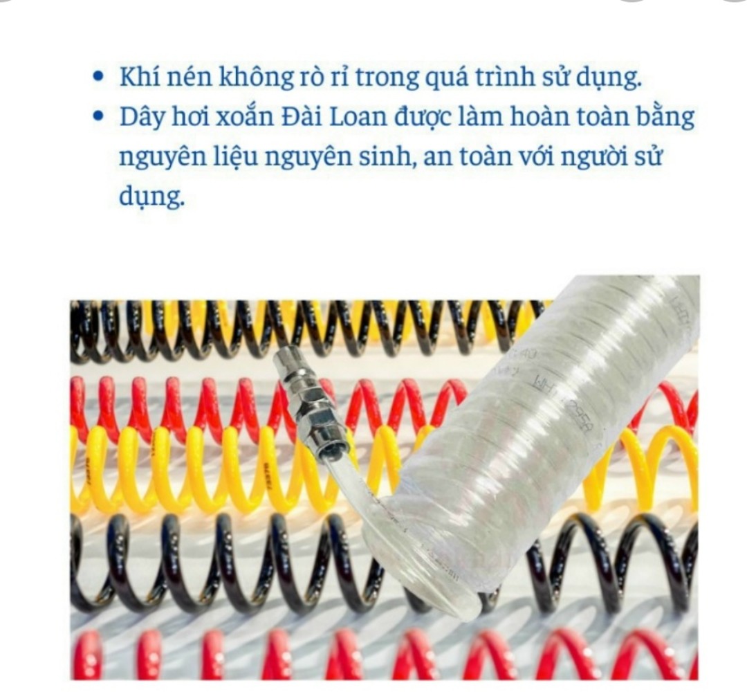 Dây Hơi Khí Nén Xoắn -Màu Trắng Đài Loan- Kèm Sẵn 2 Đầu Nối