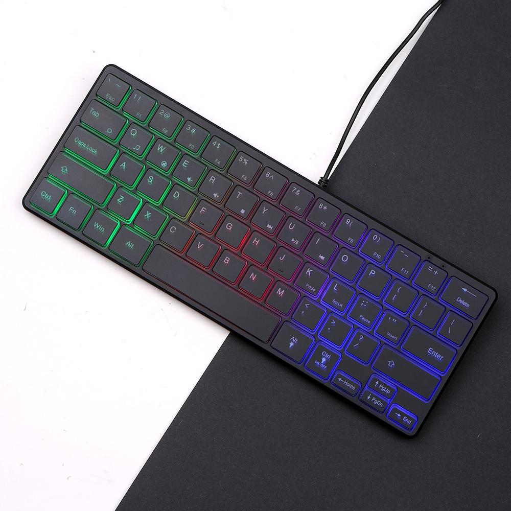 Portable Wired 64-key Keyboard Compact Film Keypad Lightweight Backlit Keyboard One Lighting Mode Plug N Play