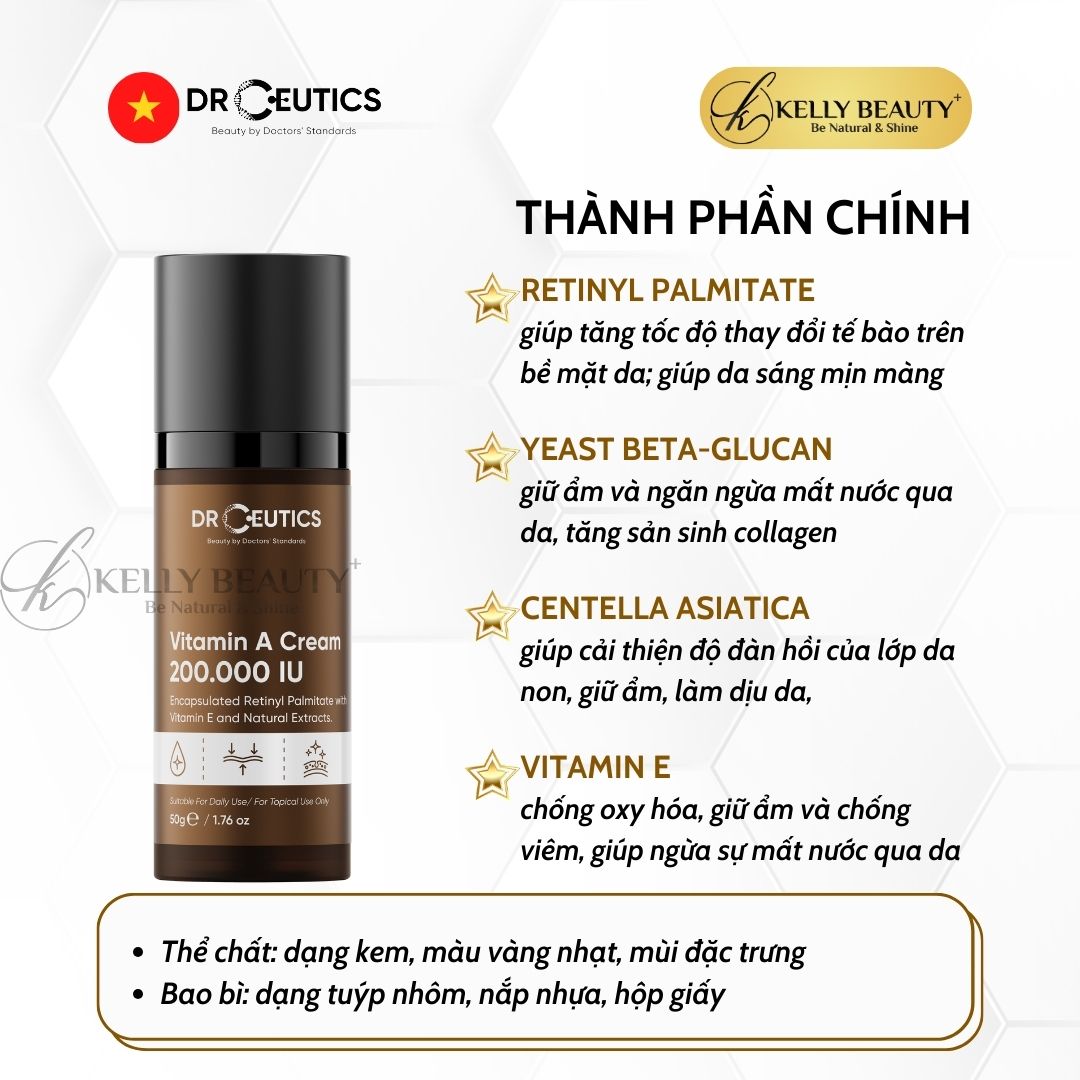 Kem Dưỡng Trẻ Hóa Da DrCeutics Vitamin A Cream 200.000 IU | Kelly Beauty