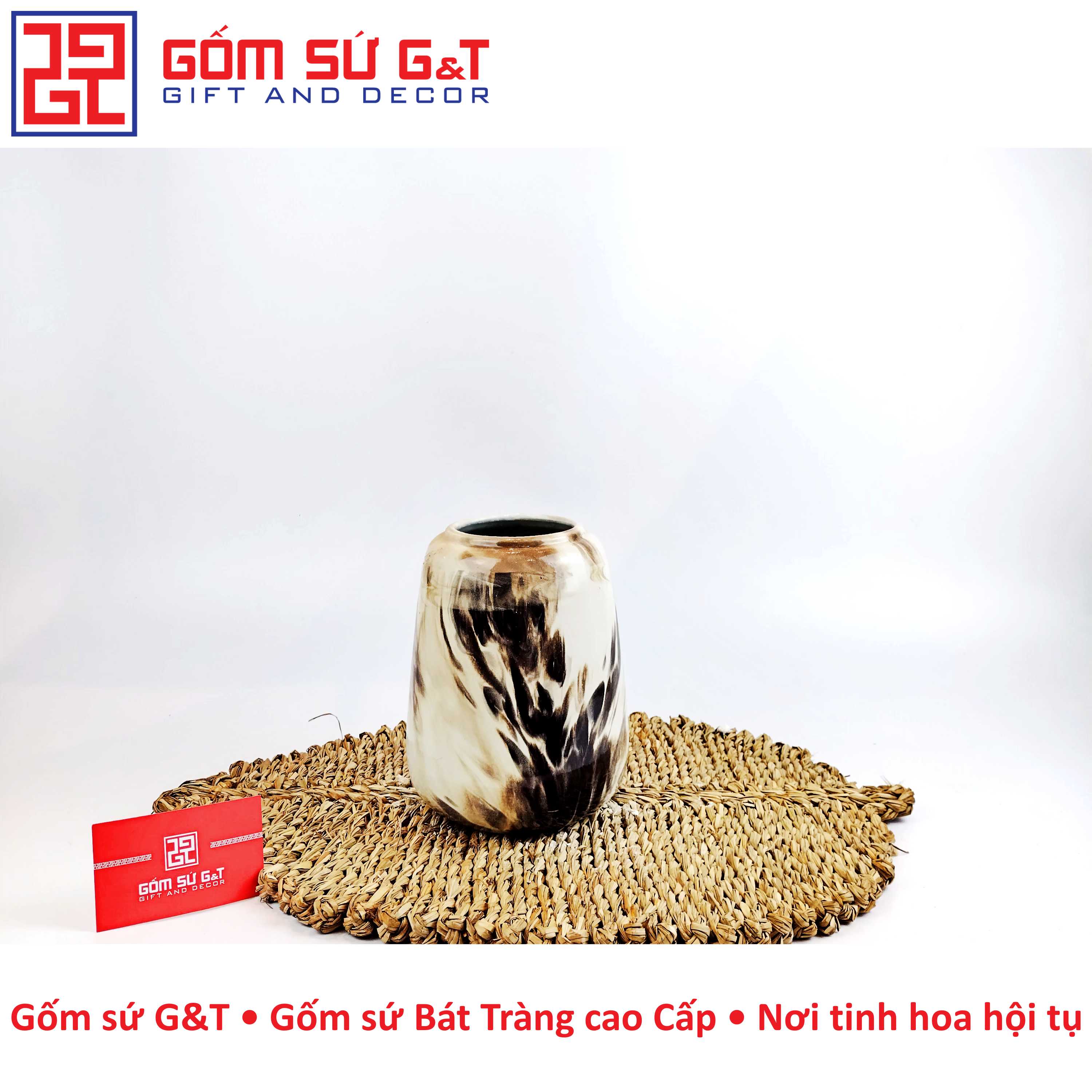 Lọ hoa cổ thẳng vẽ hoa Gốm Sứ G&amp;T