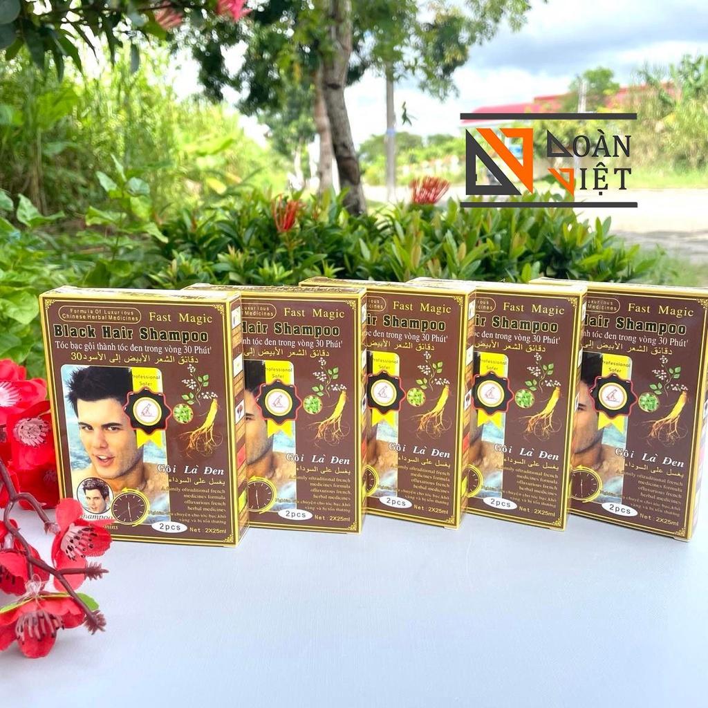 DẦU GỘI LÀ ĐEN - Chỉ 30 phút từ tóc bạc sẽ chuyển thành đen GIỮ MÀU TRÊN 3 THÁNG- An toàn tiết kiệm . Hộp 2 gói