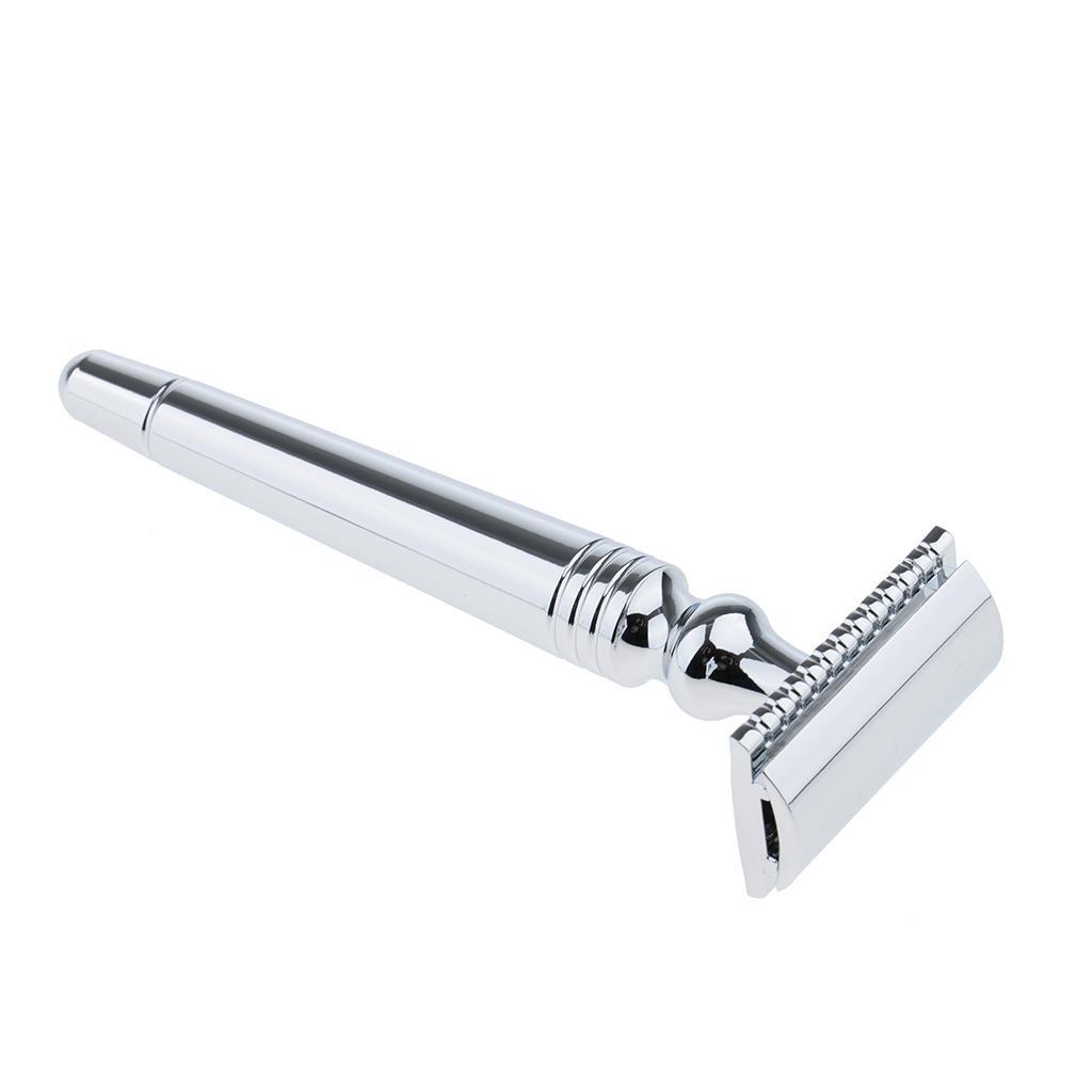 Mens Double Edge Safety Shaving Razor Alloy Classic Manual Shaver Base Set