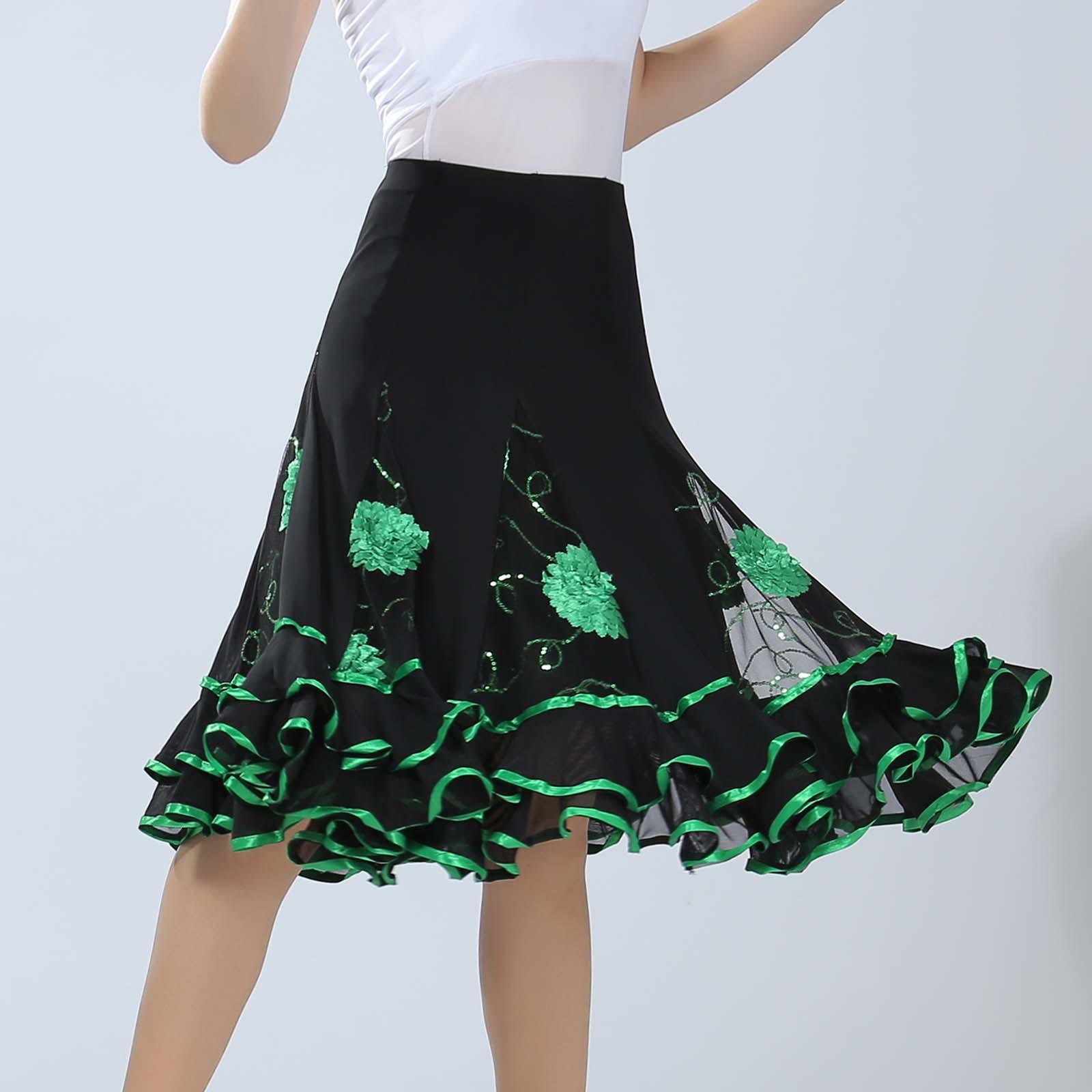 Ballroom Dance Skirt Dancing Costume Stage Performance for Women Green