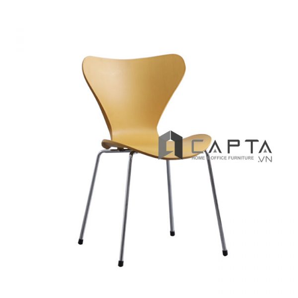 Ghế ăn nhựa đúc màu vàng CC1546-S Nội thất Capta Ghế cafe nhà hàng thân nhựa màu vàng không tay tựa chân thép mạ chrome