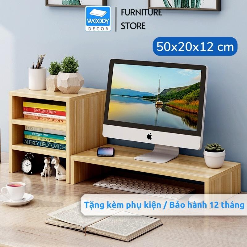 Kệ nâng màn hình Máy tính lắp ráp không dùng vít, kê Laptop 1 tầng kích thước 50x20x12cm WOODY mã D10