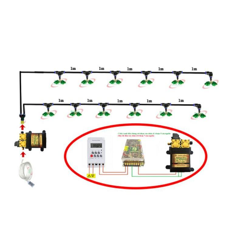 Máy bơm đôi 12v 24v 220v tăng áp hồi lưu tự ngắt Sinleader DP16 phun thuoc, phun sương, tưới cây lan, rửa xe 20l/phút