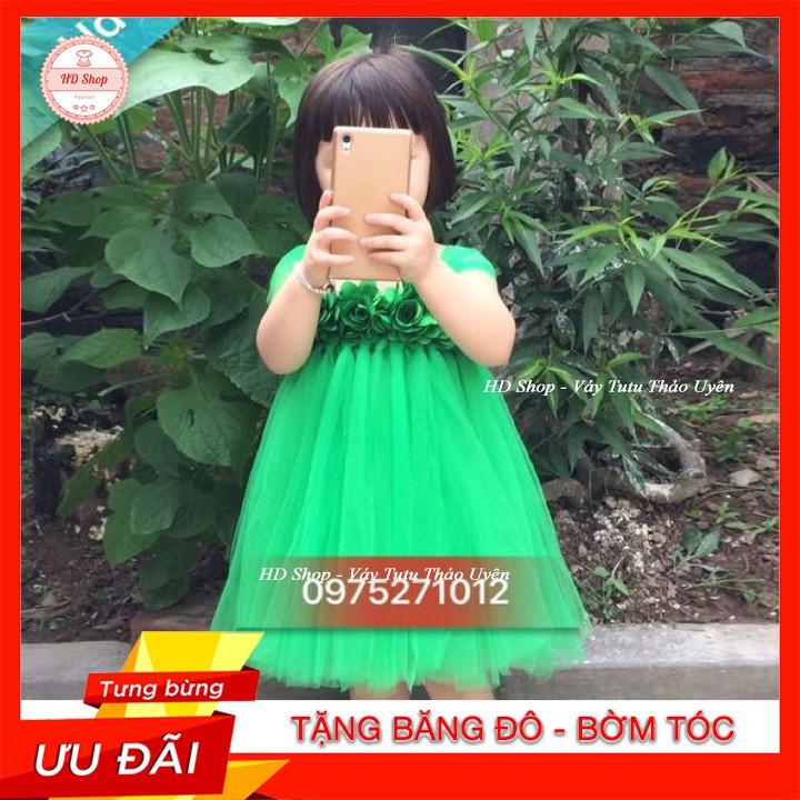 Đầm tutu cho bé ️️ Đầm xanh lá hoa hồng cho bé gái 0 đến 8 tuổi