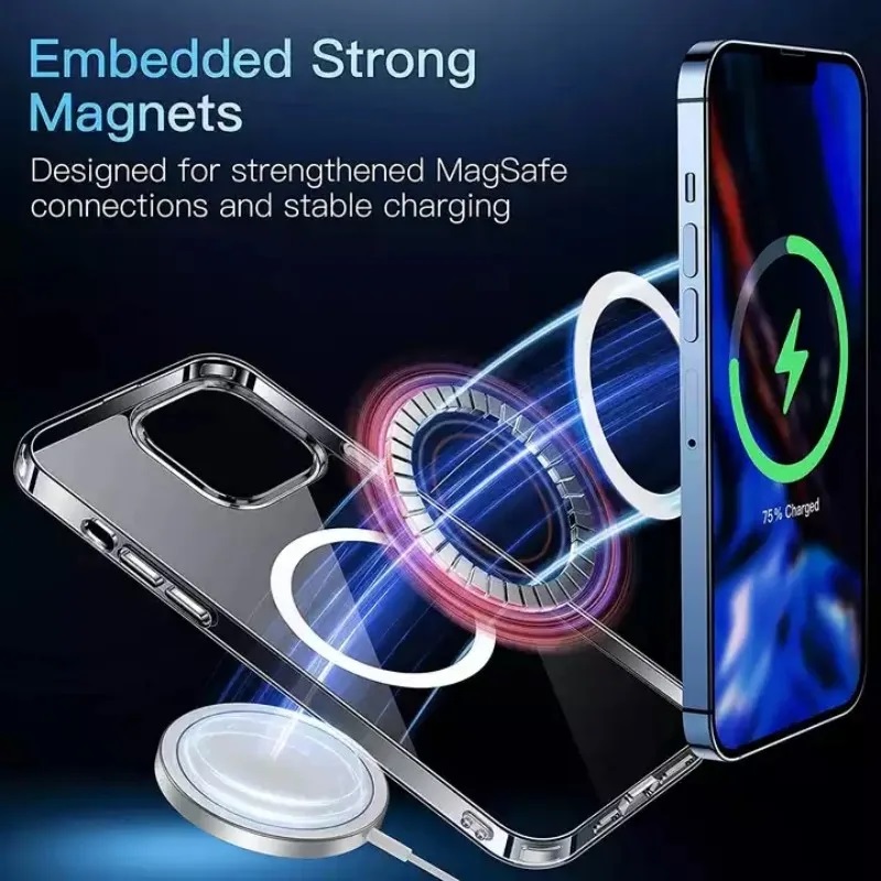 Ốp lưng chống sốc cho iPhone 12 / 12 Pro / 12 Pro Max hiệu HOTCASE sạc từ tính nam châm magnetic trong suốt - trang bị đệm khi 4 góc, Viền TPU chống sốc, lưng PC chống ố vàng - Hàng nhập khẩu