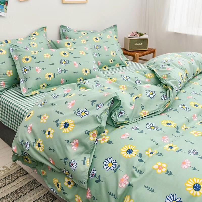 Bộ chăn ga Cotton Poly M2T bedding chăn ga Hàn Quốc hoa mặt trời đủ size miễn phí bo chun