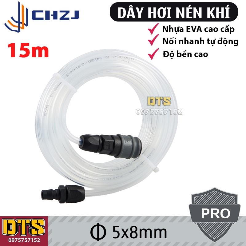 Bộ 15m ống dây hơi khí nén EVA Đài Loan CHZJ 5x8mm, khớp nối nhanh SPPP tự động, chịu áp lực suất cao, độ bền vượt trội