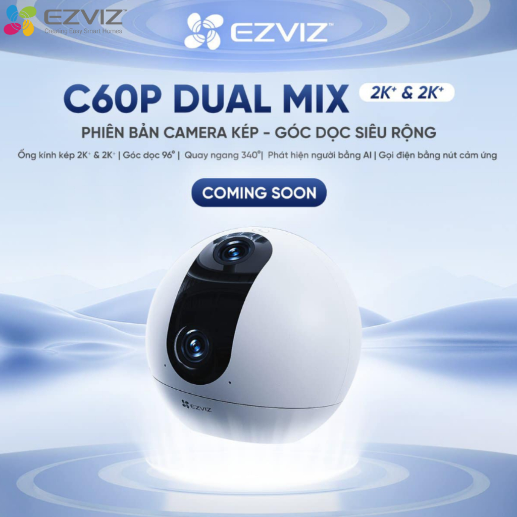 Camera WIFI EZVIZ C60P Dual Mix 2 Mắt Kép Góc Nhìn Siêu Rộng Xoay 360 Độ Đàm Thoại 2 Chiều Theo Dõi Chuyển Động - hàng chính hãng
