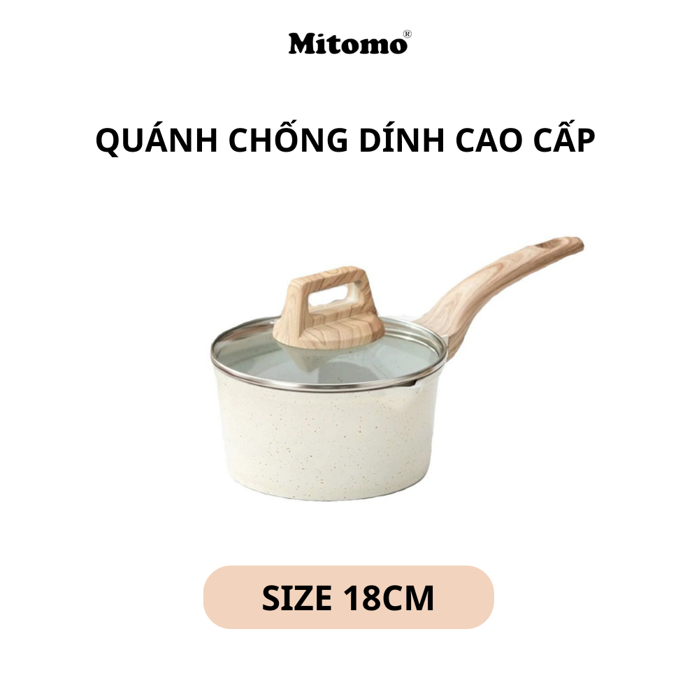 Bộ nồi vân đá chóng dính cao cấp 4 món Mitomo, đúc nguyên khối, nấu trên mọi loại bếp - Hàng chính hãng