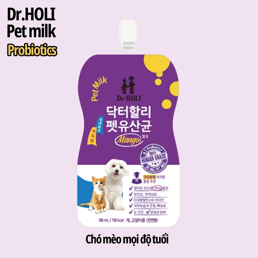 SỮA TƯƠI DINH DƯỠNG CHO CHÓ VÀ MÈO BỔ SUNG LỢI KHUẨN DR.HOLI PET MILK PROBIOTICS 180ML