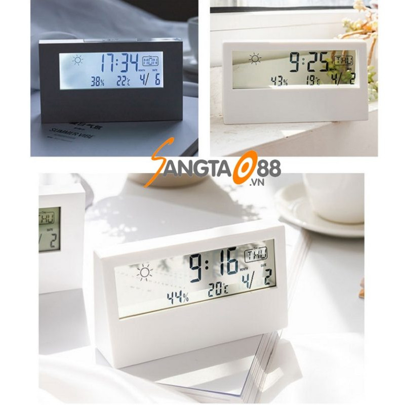 Đồng hồ thông minh để bàn màn hình LCD trong suốt hiển thị thời gian, nhiệt độ cao cấp (Tặng móc khóa tô vít đa năng 3in1)
