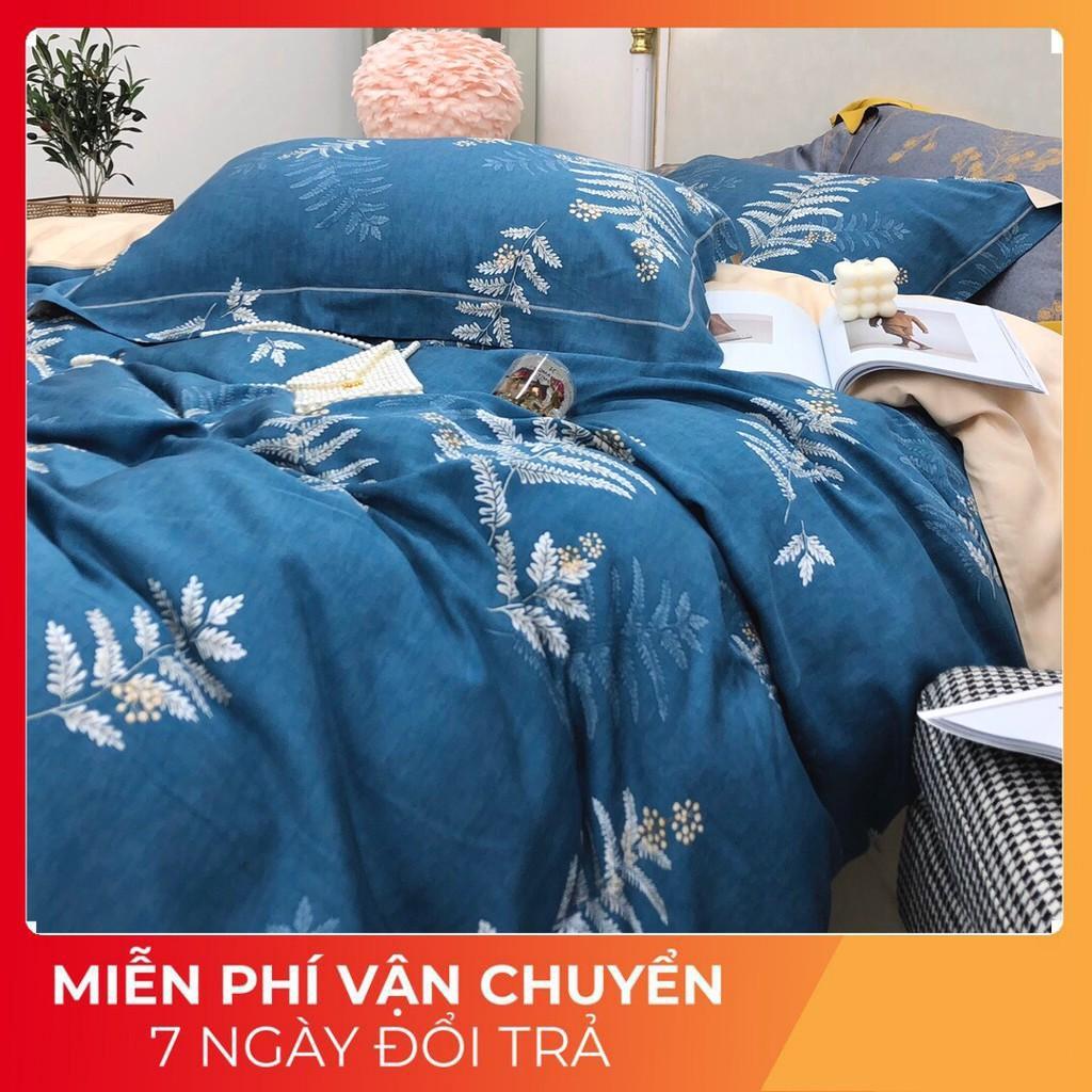 Bộ chăn ga gối lụa Tencel 60s, 4 món tiêu chuẩn, siêu mát, mịn, Freesize, họa tiết sang trọng