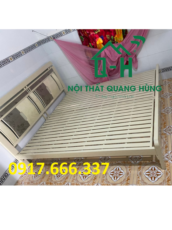 GIƯỜNG SẮT HỘP VUÔNG 4X8 MÀU KEM MẪU 1921 CÂO CẤP