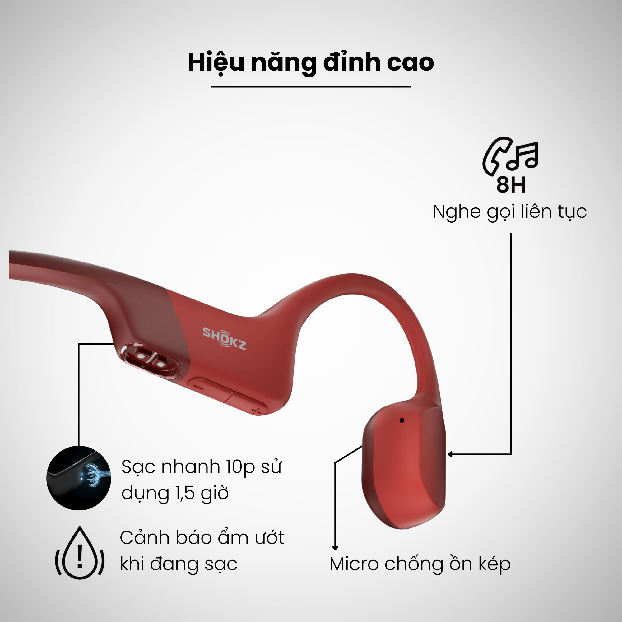 Tai Nghe Bluetooth Thể Thao Truyền Âm Thanh Qua Xương SHOKZ OPEN RUN S803 Màu Đỏ - Hàng chính hãng