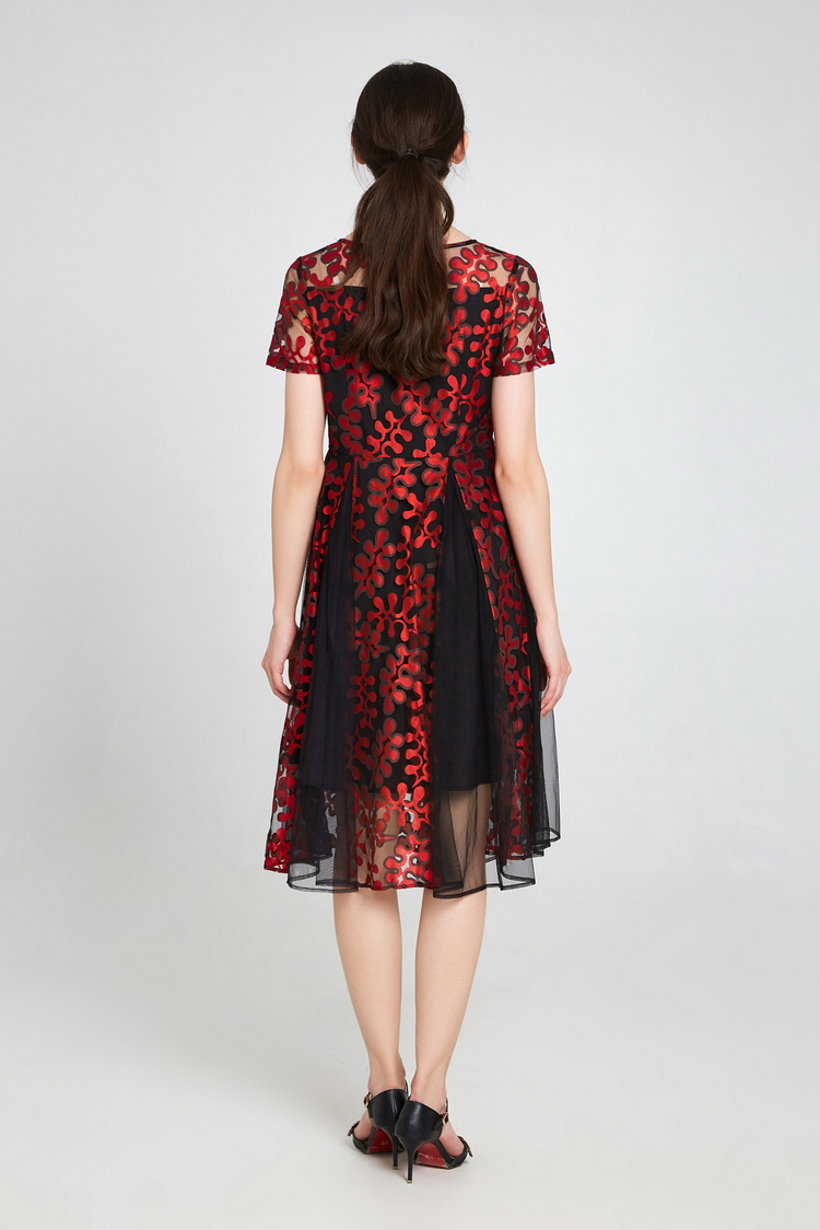 Đầm xòe voan hoa nổi nền đen hoa đỏ ArcticHunter, thời trang thương hiệu chính hãng - A0018