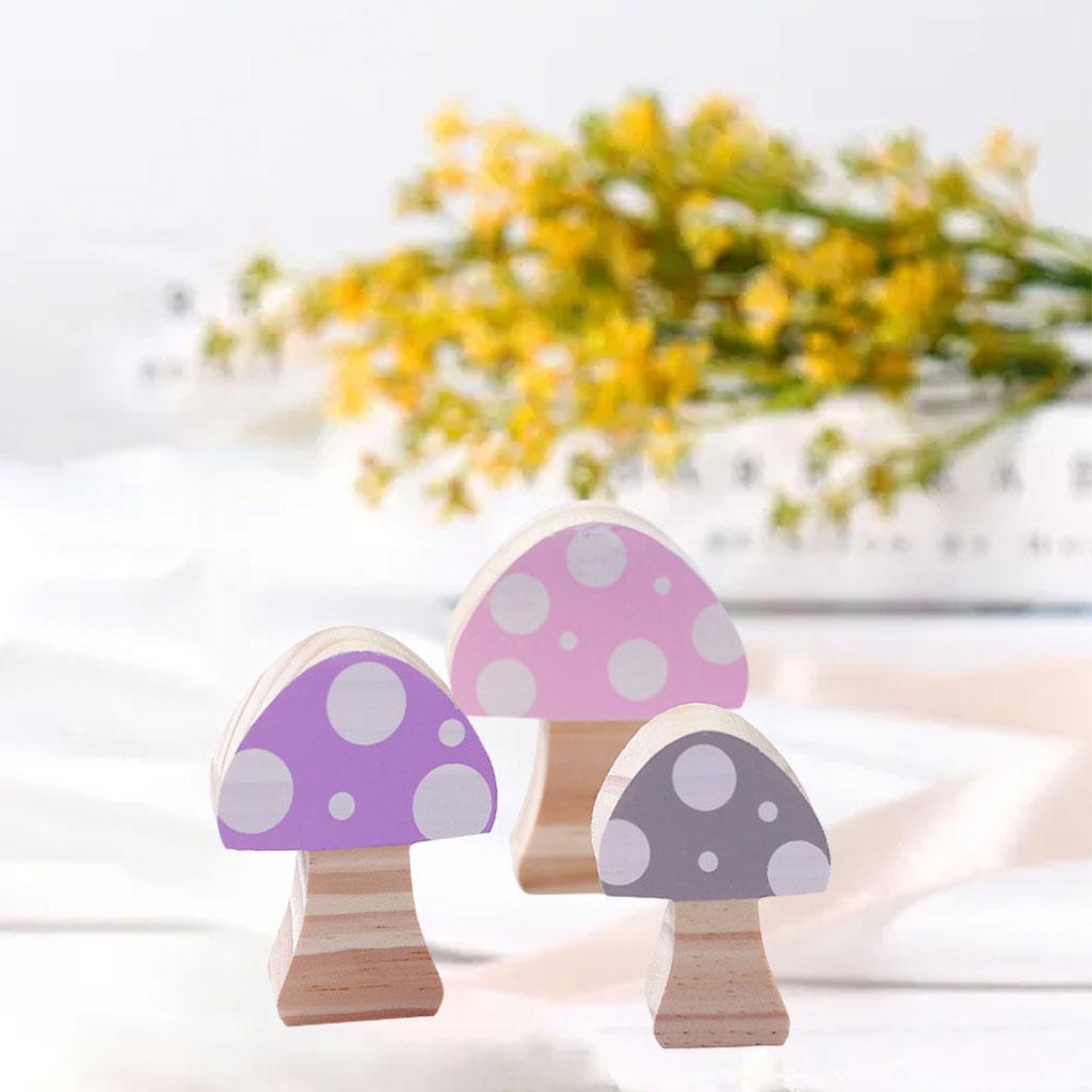 Mushroom Building Blocks Ornaments Toy Room Decor Wooden for Photo Props Pink