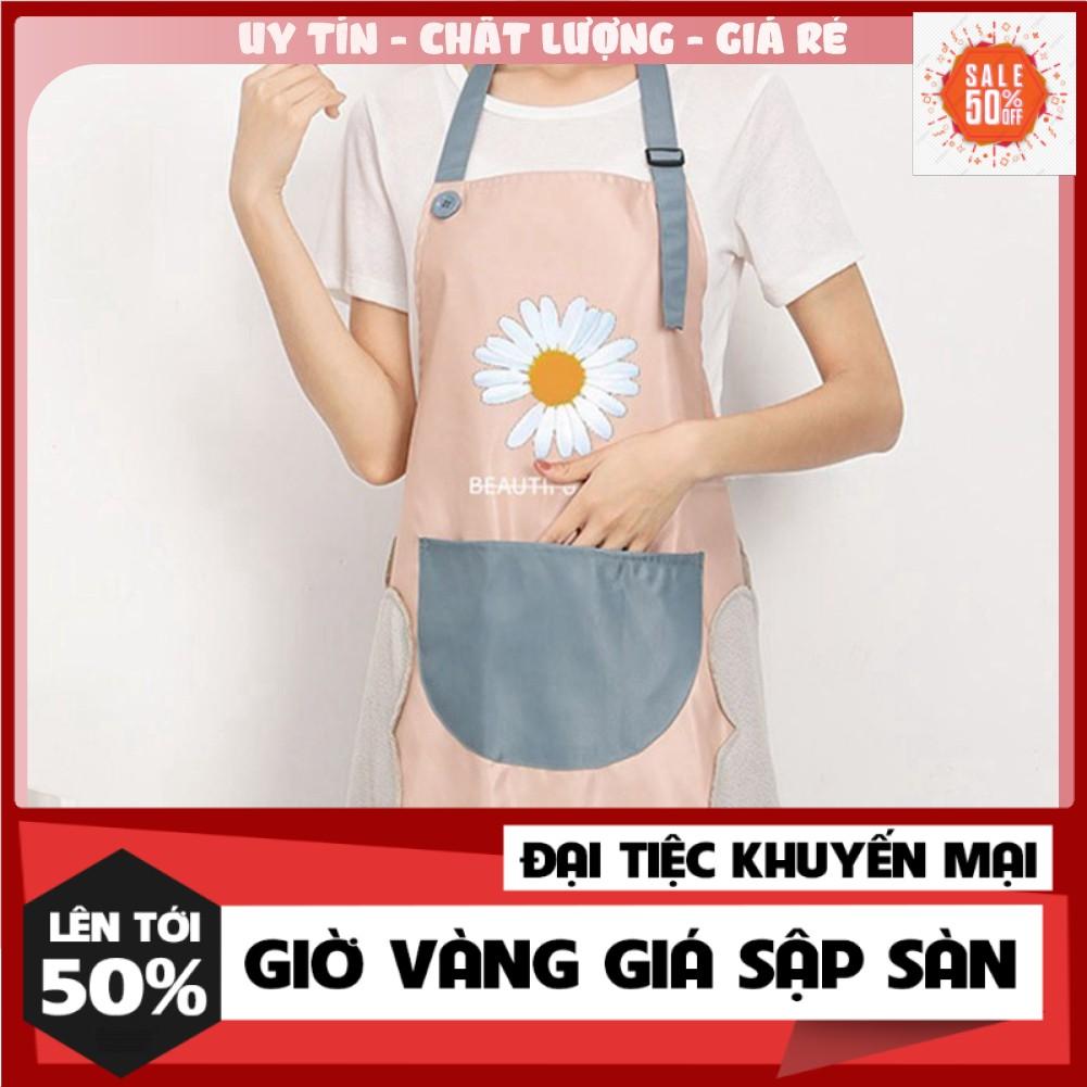 Tạp dề hoa cúc hai màu không thấm nước có túi đựng và lau tay phong cách trẻ trung