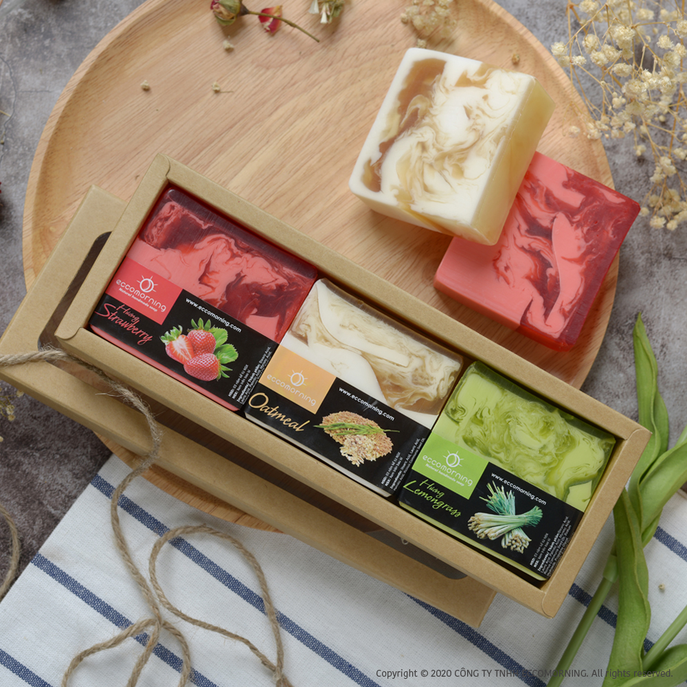 Hộp Quà 3 Xà Bông Thiên Nhiên Handmade eccomorning Hình Vuông - Soap Gift Set 3pcs