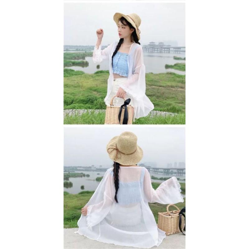 Áo khoác voan mỏng đi biển tay bèo
