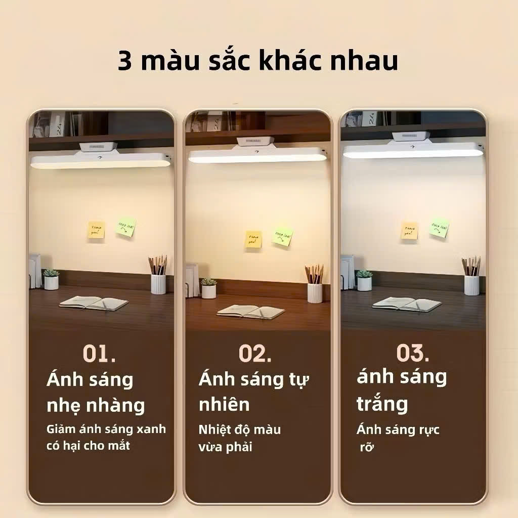 Đèn Học Để Bàn tích điện bảo vệ mắt, đèn led gắn bàn học Phòng Ngủ Bàn Trang Điểm 3 Chế Độ Sáng xoay 80 độ bảo vệ mắt- Hàng chính hãng