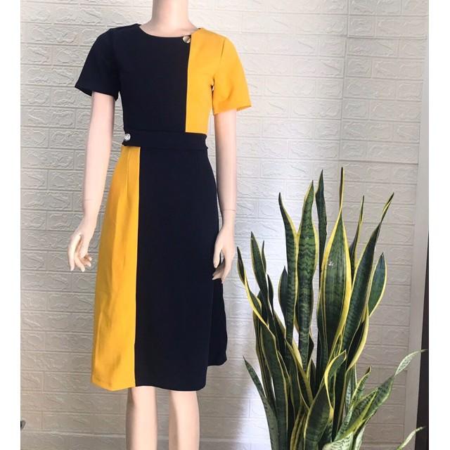 Đầm xoè công sở phối màu SIÊU XINH - Có size M/L/XL MMR