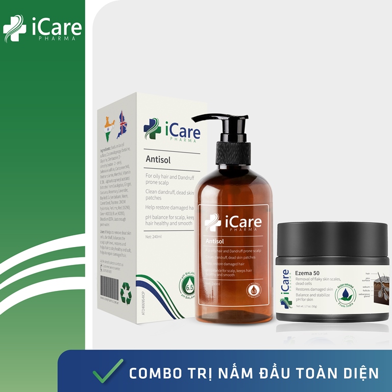 Combo Nấm Da Đầu Ezema 50 & Dầu Gội Sạch Gàu Antisol