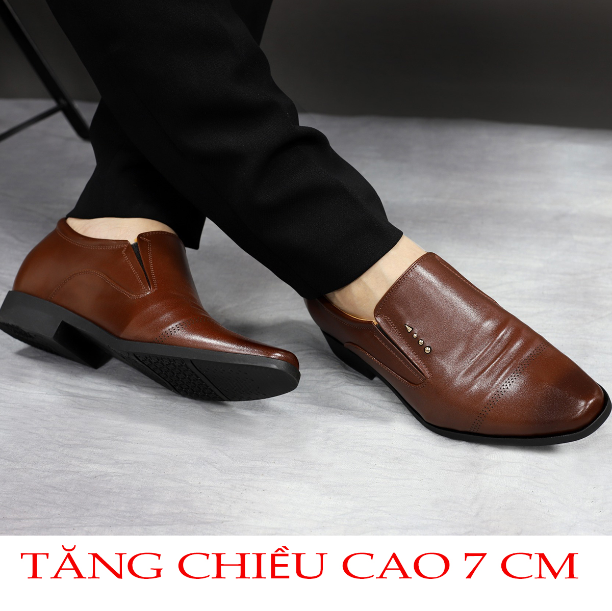 Giày Tăng Chiều Cao Nam - 7CM BÍ MẬT DA BÒ ĐẾ CAO SU