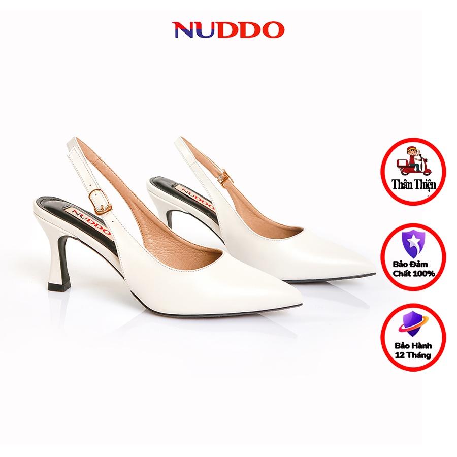 Giày cao gót nữ trắng 7 phân mũi nhọn gót nhọn dáng slingback phối dây thời trang _NL712