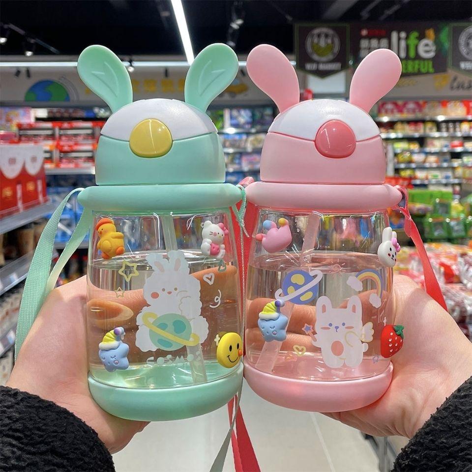 Sinh viên cốc nước phim hoạt hình chai nước ống hút chống rơi chai nước chai nước dung tích lớn chai nước trẻ em