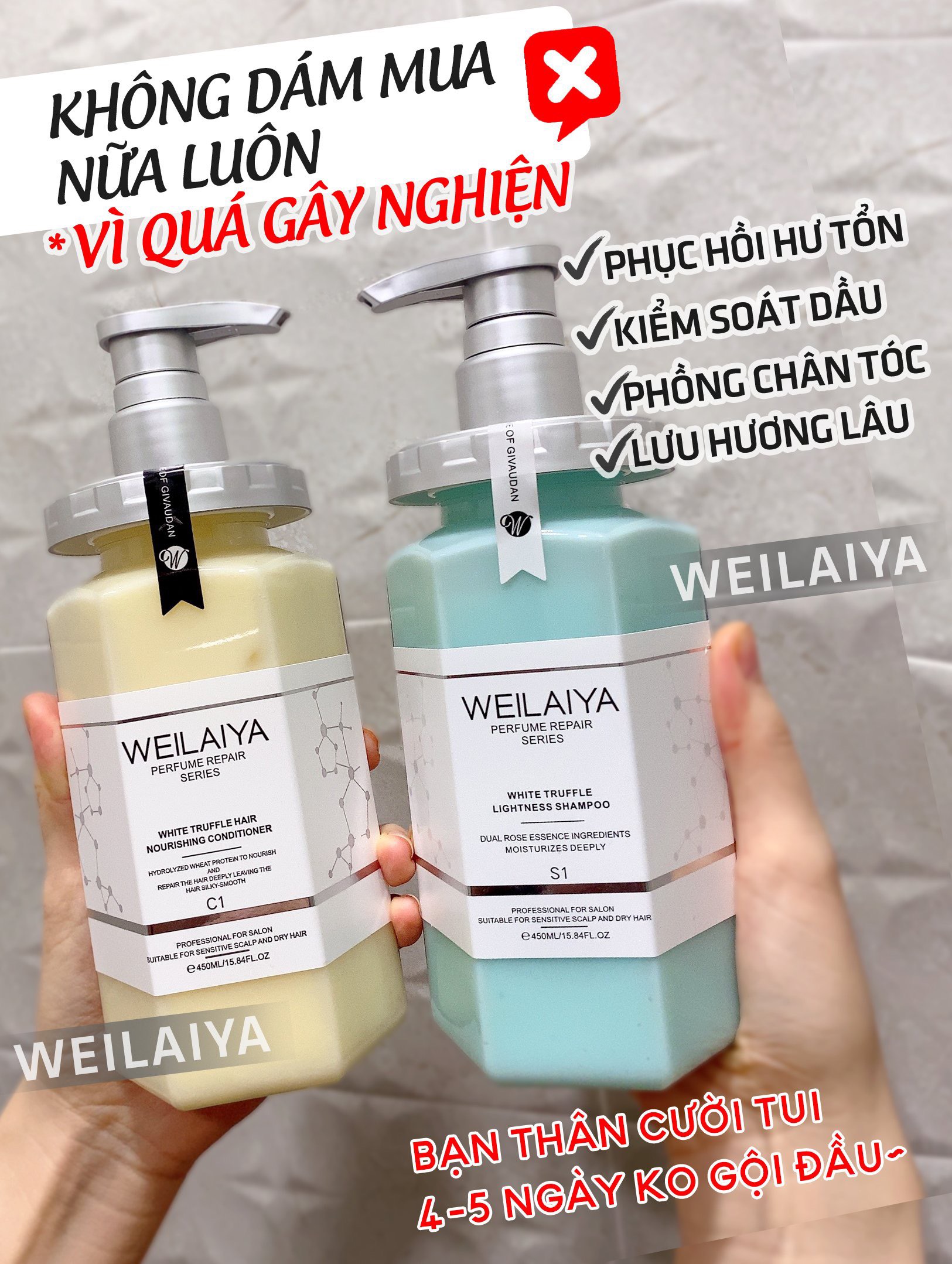 Combo Dầu gội xả phục hồi đa tầng nấm Truffle Weilaiya hương nước hoa và Dầu gội gừng Weilaiya cao cấp 400ml