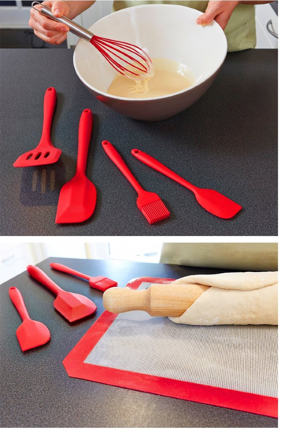 Bộ Dụng Cụ Làm Bánh 5 Món Silicone Cao Cấp Cho Nhà Bếp - Tặng Set 5 Kẹp Miệng Túi
