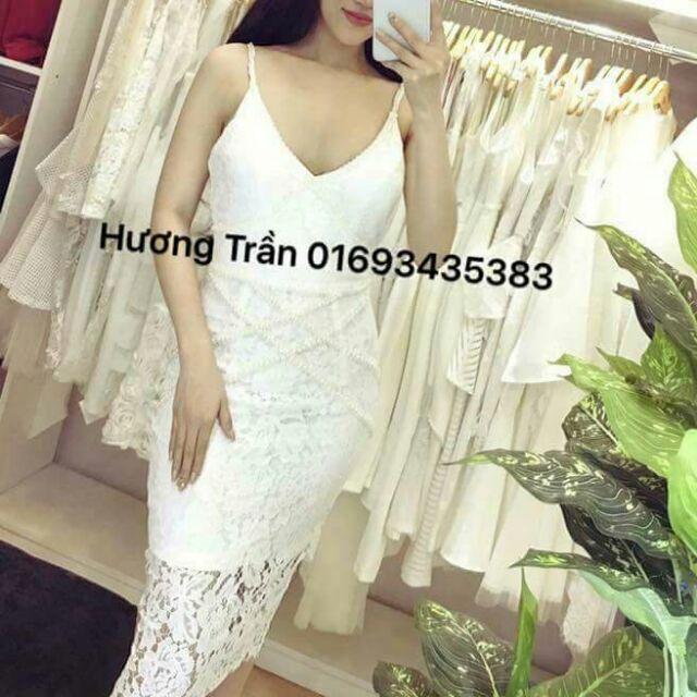 Đầm body 2 dây ren cườm