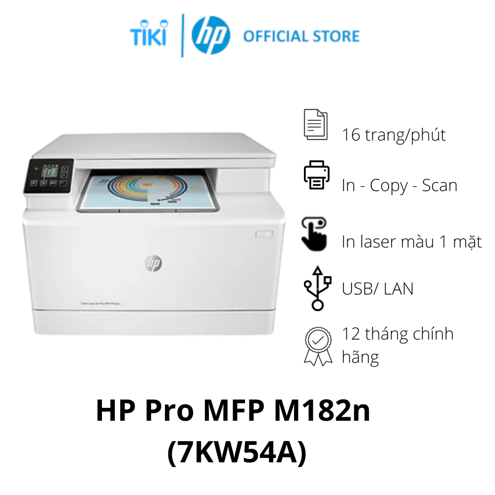 Máy in laser màu đa chức năng HP Pro MFP M182n (7KW54A) - Hàng Chính Hãng