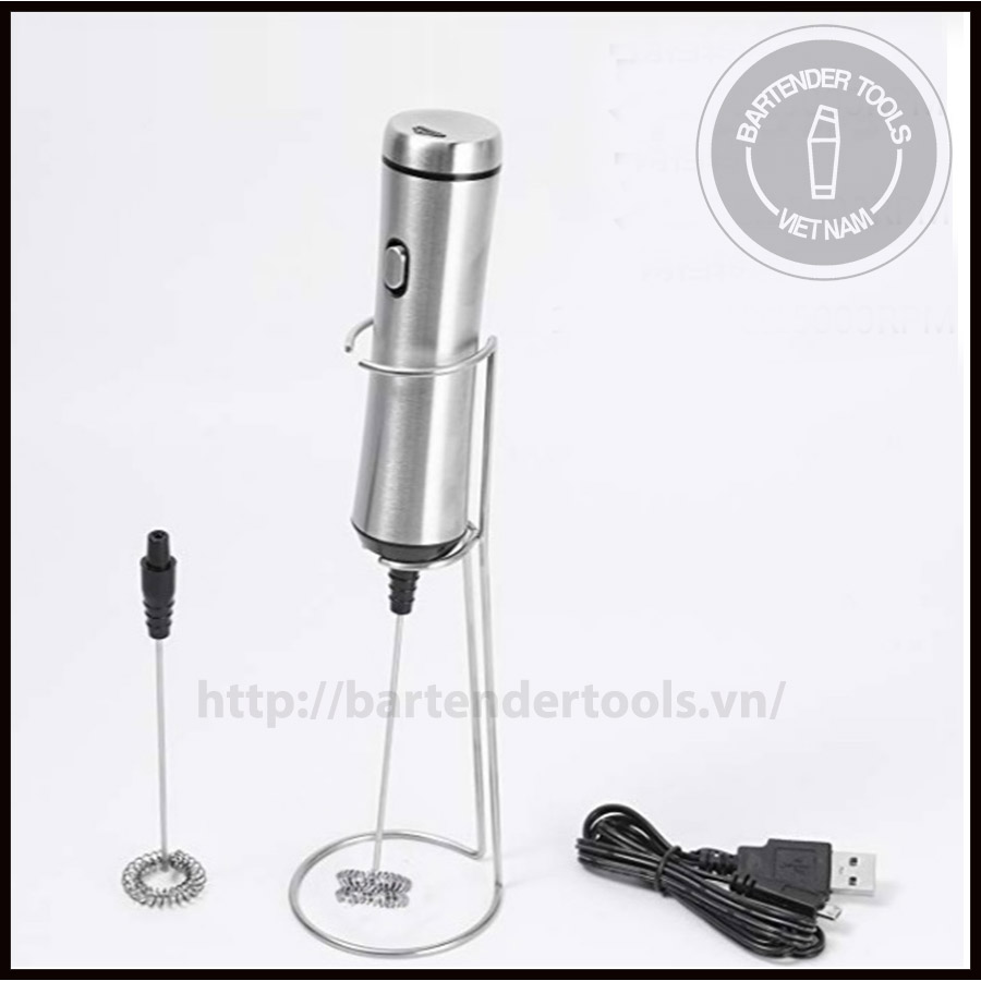 Máy đánh bọt  thân inox có giá đỡ (sạc usb)