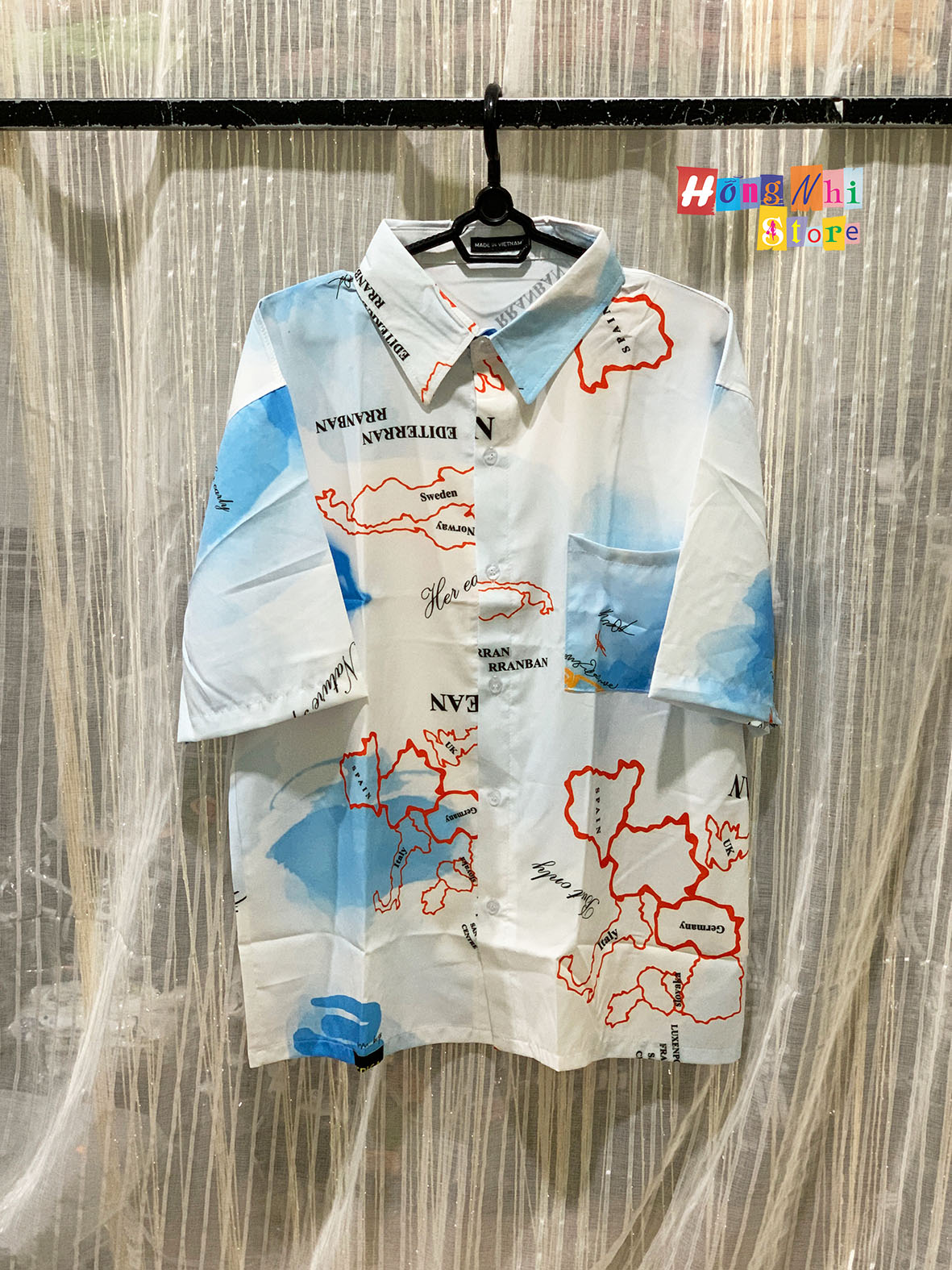 Áo Sơ Mi Hoạ Tiết Tay Lỡ Dáng Rộng,Sơ Mi Tay Lửng Unisex - MM